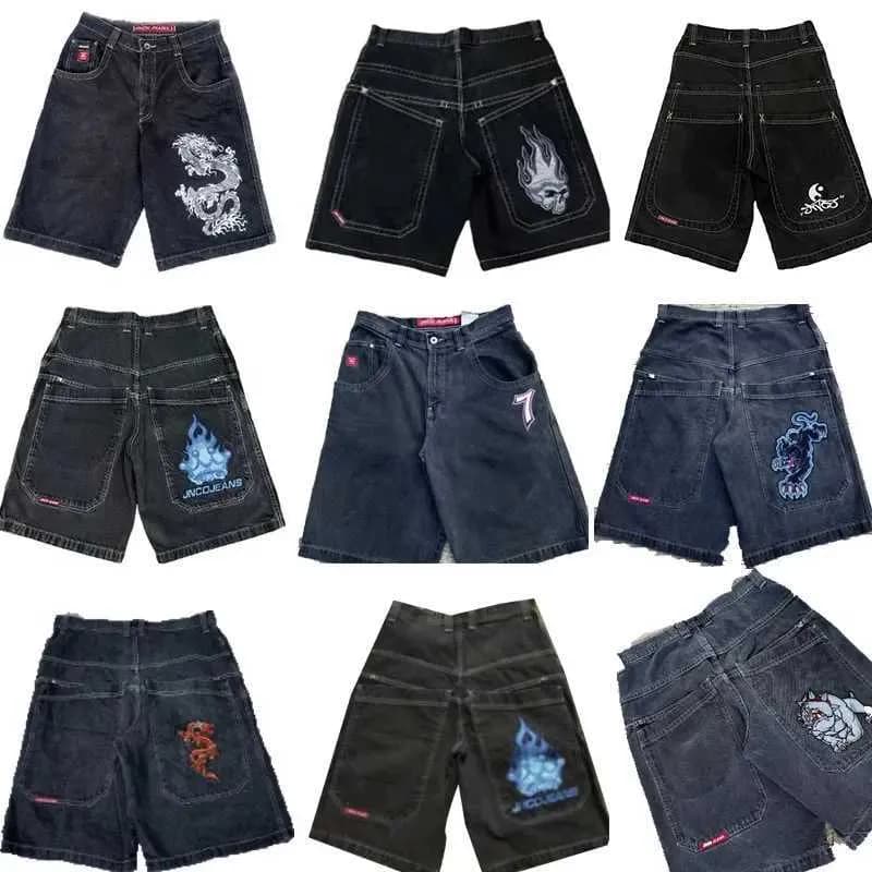 Men's Y2k Retro Gothic Pattern Printed JNCO Denim 2000s Style Hip Hop Bag Summer Mens Beach Jeans Jorts Gym Shorts