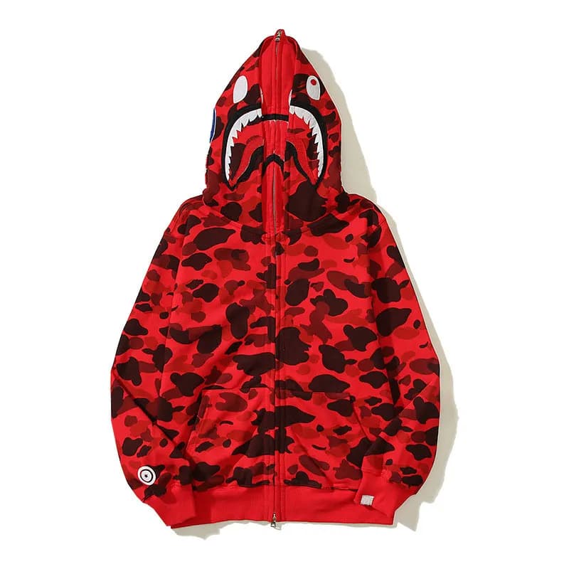 Sweat à capuche zippé en forme de requin pour homme et femme, veste camouflage tendance, sweat à capuche, polaire technique