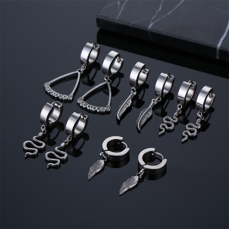 Boucles d'oreilles à tige en acier inoxydable avec plumes, style hip-hop, tendance et exagérées