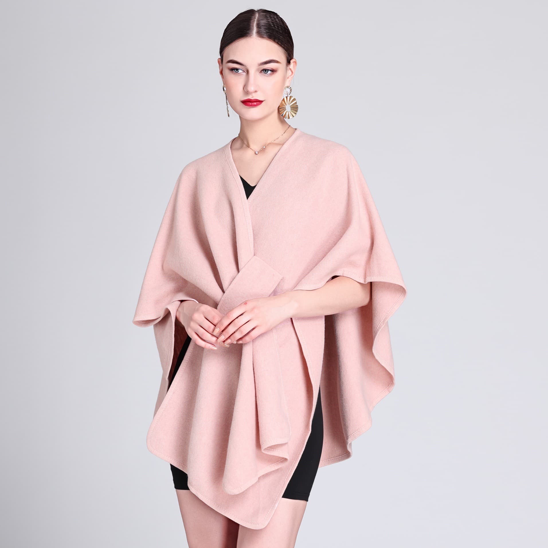 Fashion cape cape with cape outside large size knitted cardigan loose coat women