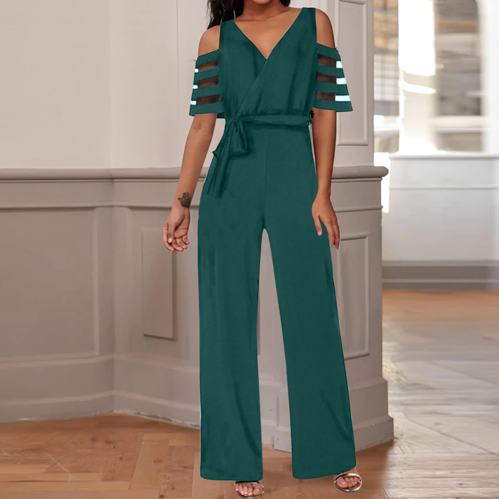 Women's jumpsuit wide-leg pants casual women's clothing with belt