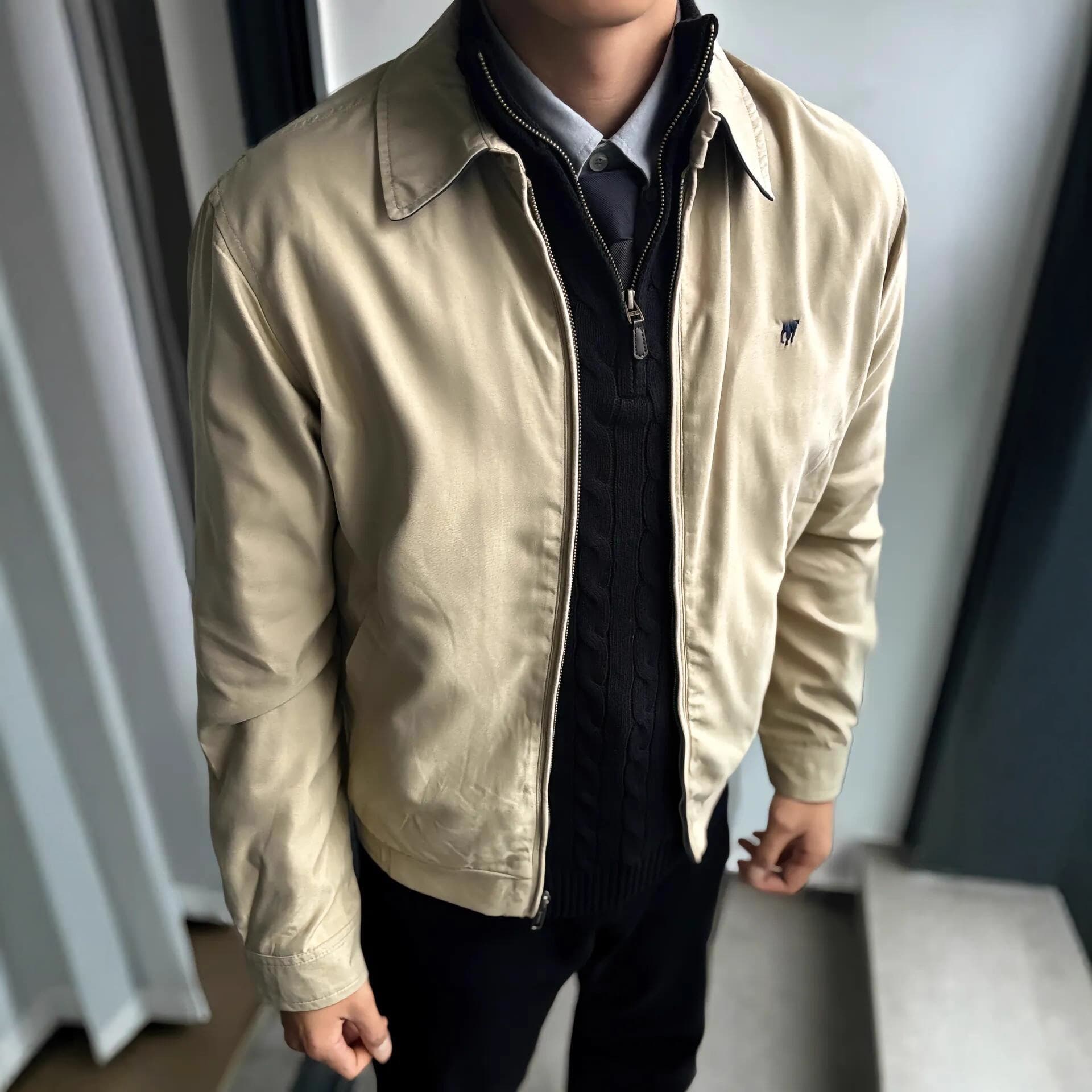 RL Raff Pony Logo Old Cadre Lapel Embroidered Jacket Men's Coat Executive Autumn And Winter Snowflake Velvet Zipper