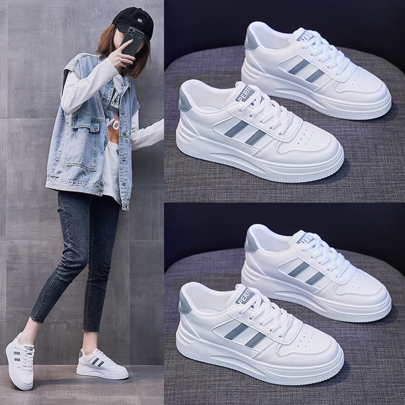 Women's White Sneakers - Breathable Casual Shoes For Girls, Fashionable Lace-Up Canvas Shoes For Autumn