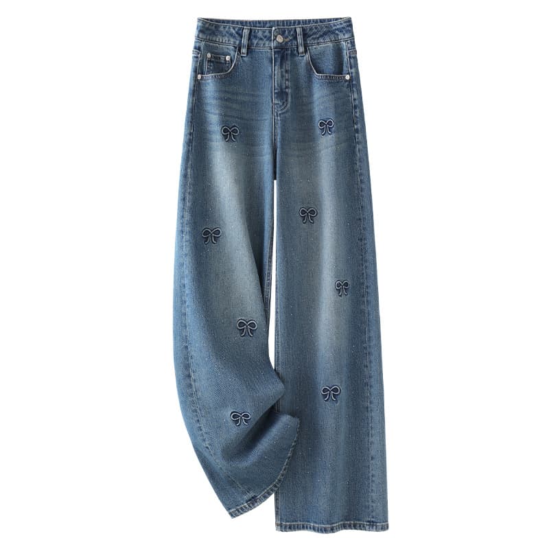 Women’s Clothing Hot diamond embroidery wide leg jeans new women's spring and autumn hot style high waist slim narrow straight pants spring