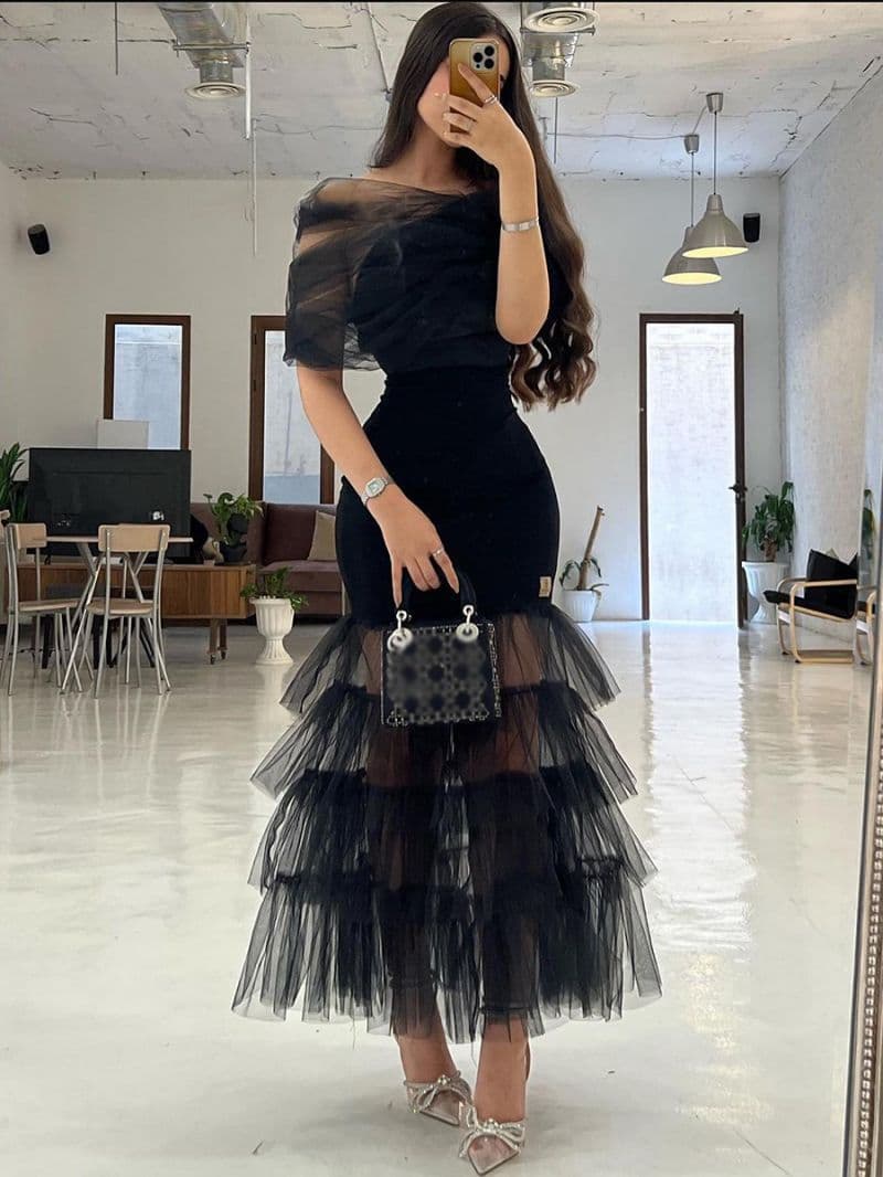 Women's Clothing Sexy Long Skirt Mesh Splicing Tubeless Evening Dress