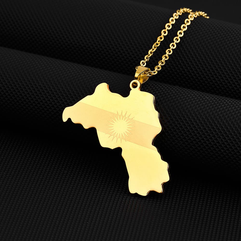 Collier avec pendentif carte du Kurdistan en forme de goutte d'huile, style rétro, en acier inoxydable, pour hommes et femmes