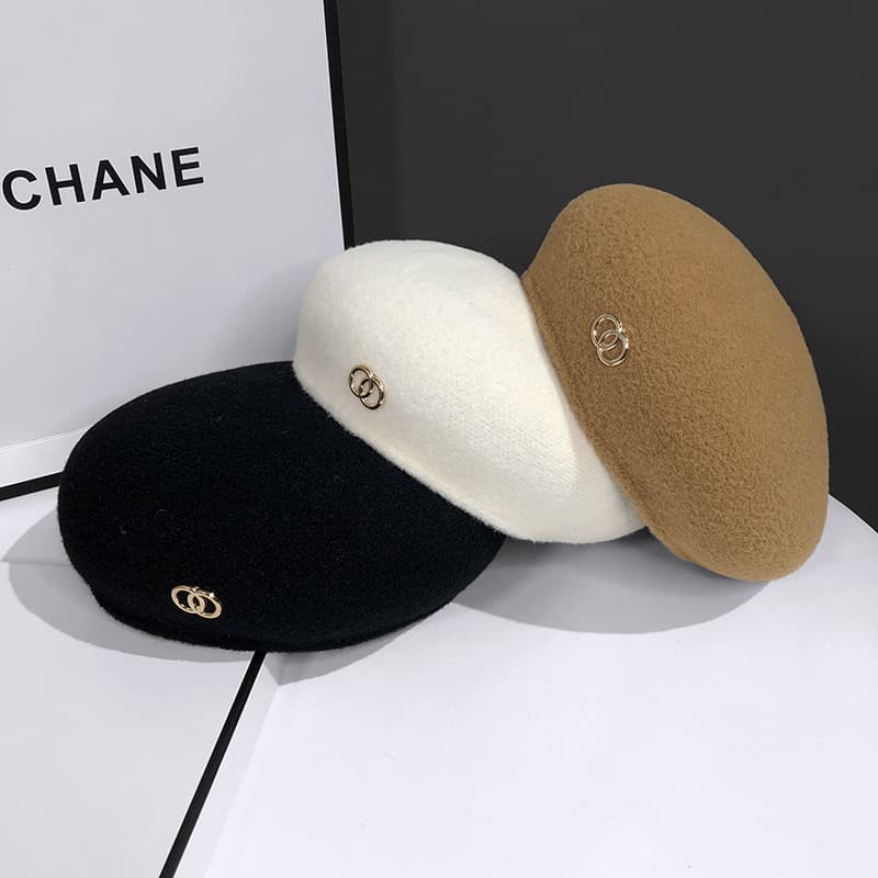 Wool Knitted Beret Women's Autumn and Winter British Versatile Artist Hat Korean Version Fashion Bud Pumpkin Hat Trend