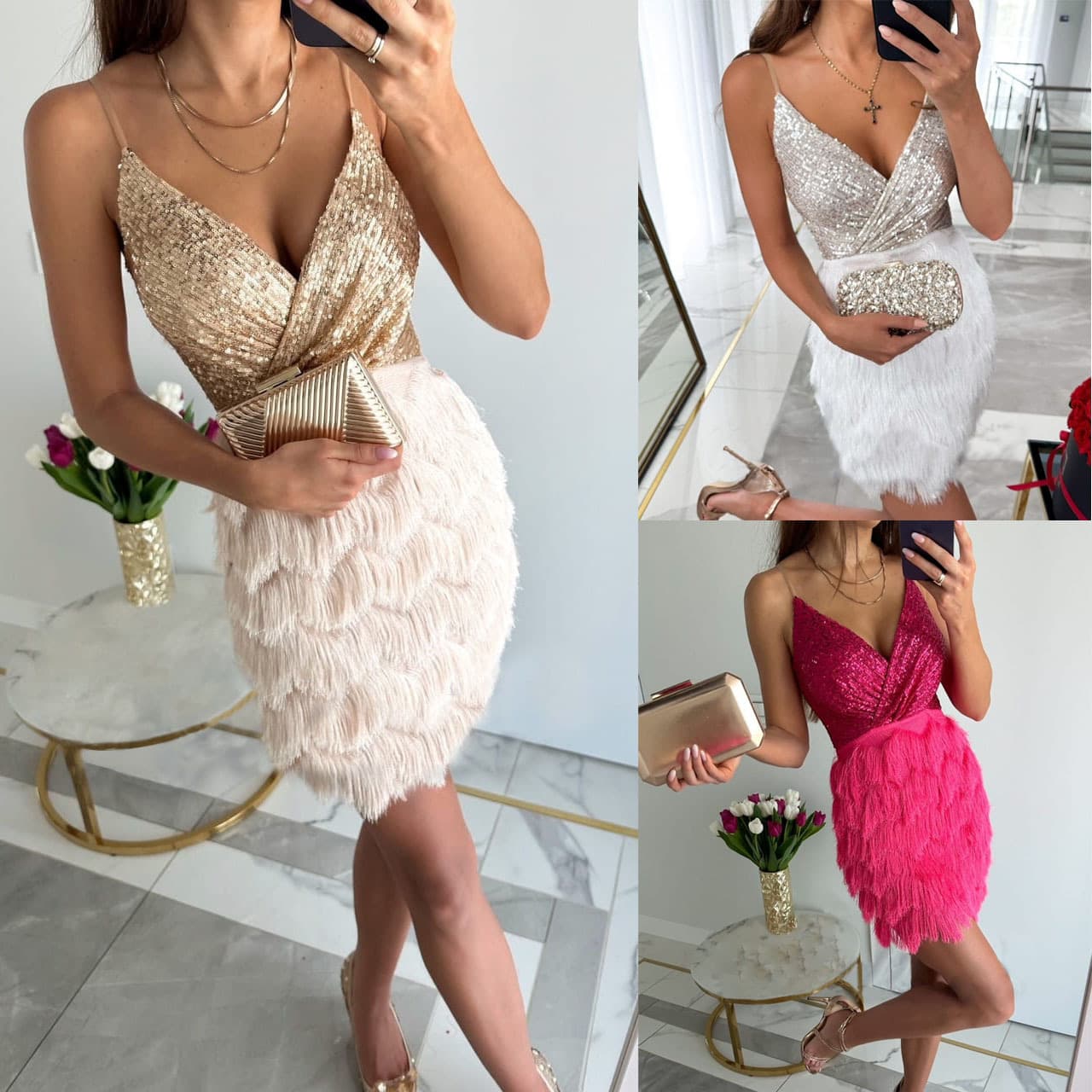 Women's Clothing party new sequin casual suspender dress INS loose fashion multi-color dress