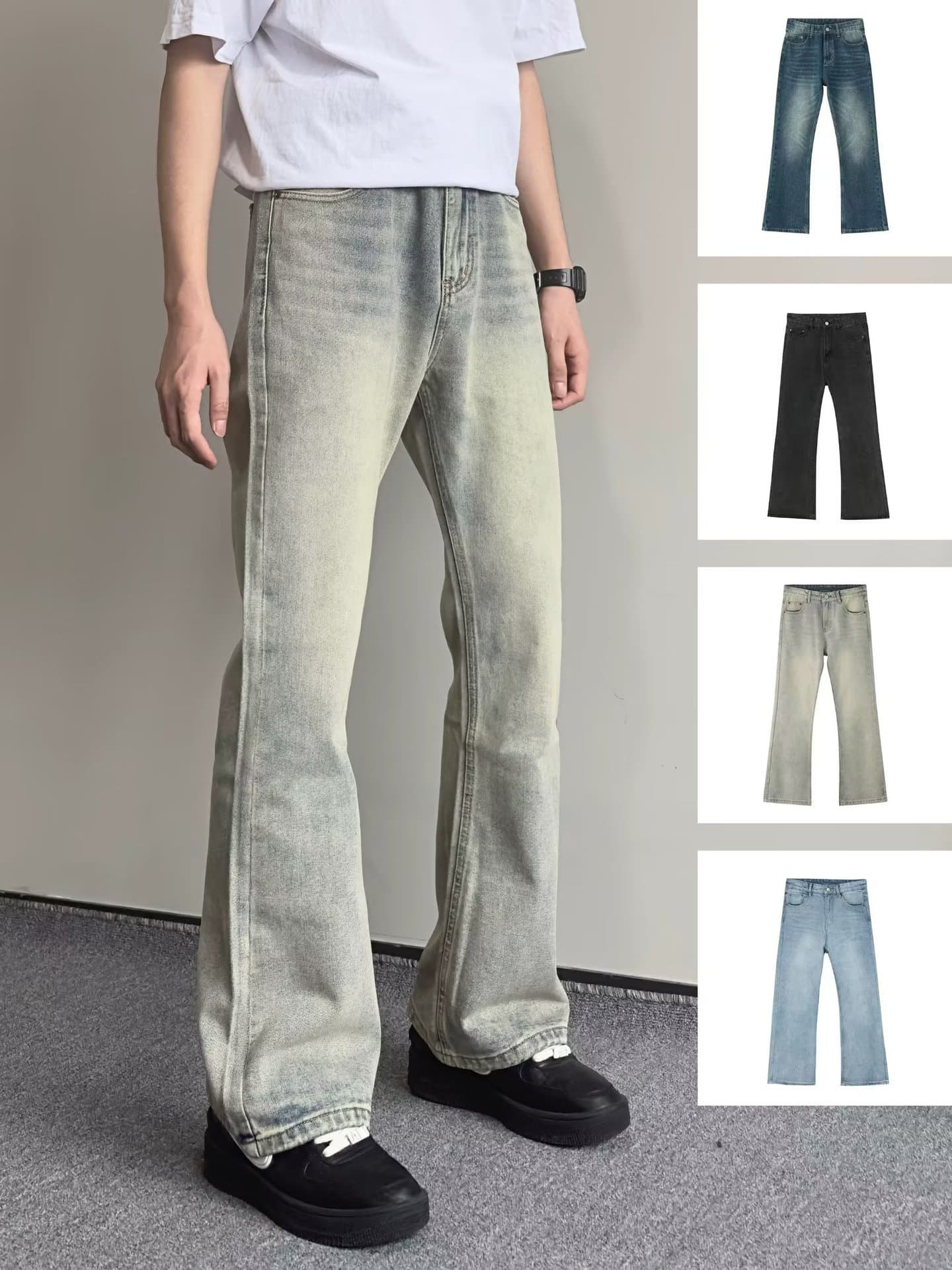 Men's Clothing Retro Street Washed Versatile Flared Jeans Casual Old Zipper Casual Trousers Vibe Pants