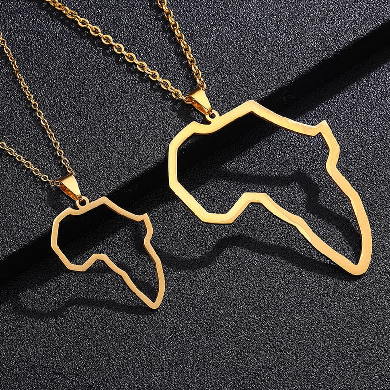 Stainless Steel Africa Map Hip Hop Couple Pendant Necklace European and American Fashion Titanium Steel Africa Map Pendant Necklace