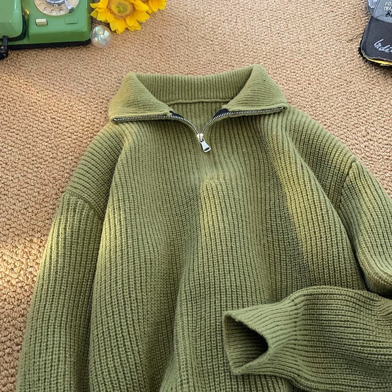 Autumn and Winter New Half Zipper Sweater Knitted Shirt Men's Trendy Brand Versatile Bottom Shirt Trendy Loose Top