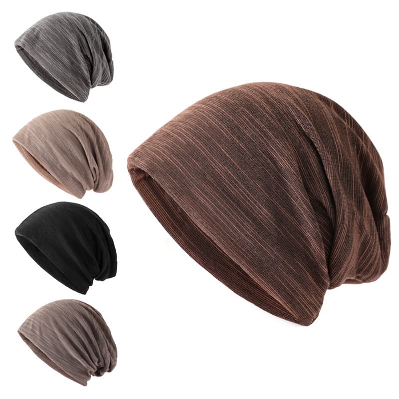 Unisex Men's and women's striped pull-over hats Spring and autumn thin headscarf hats cotton solid color pile hats breathable cloth hats