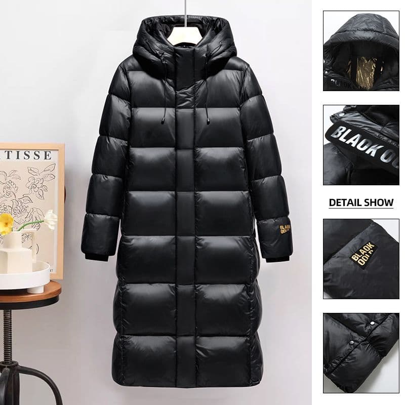 New Black Gold Down Men's Long Jacket Winter Thickened Work Clothes Hooded Warm Casual Wear