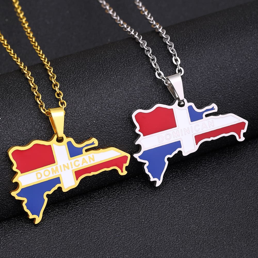 Dominican map titanium steel pendant necklace for men and women stainless steel couple necklace trend accessories