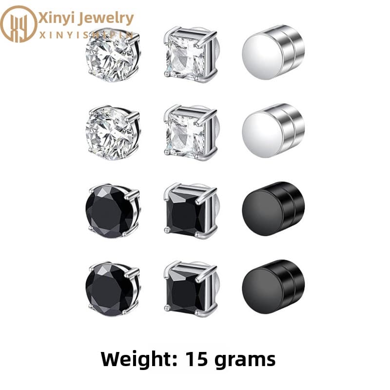Premium Zircon Clip on Earrings Set Couple Style Fake Earrings for Those without Pierced Ears Stainless Steel Magnetic
