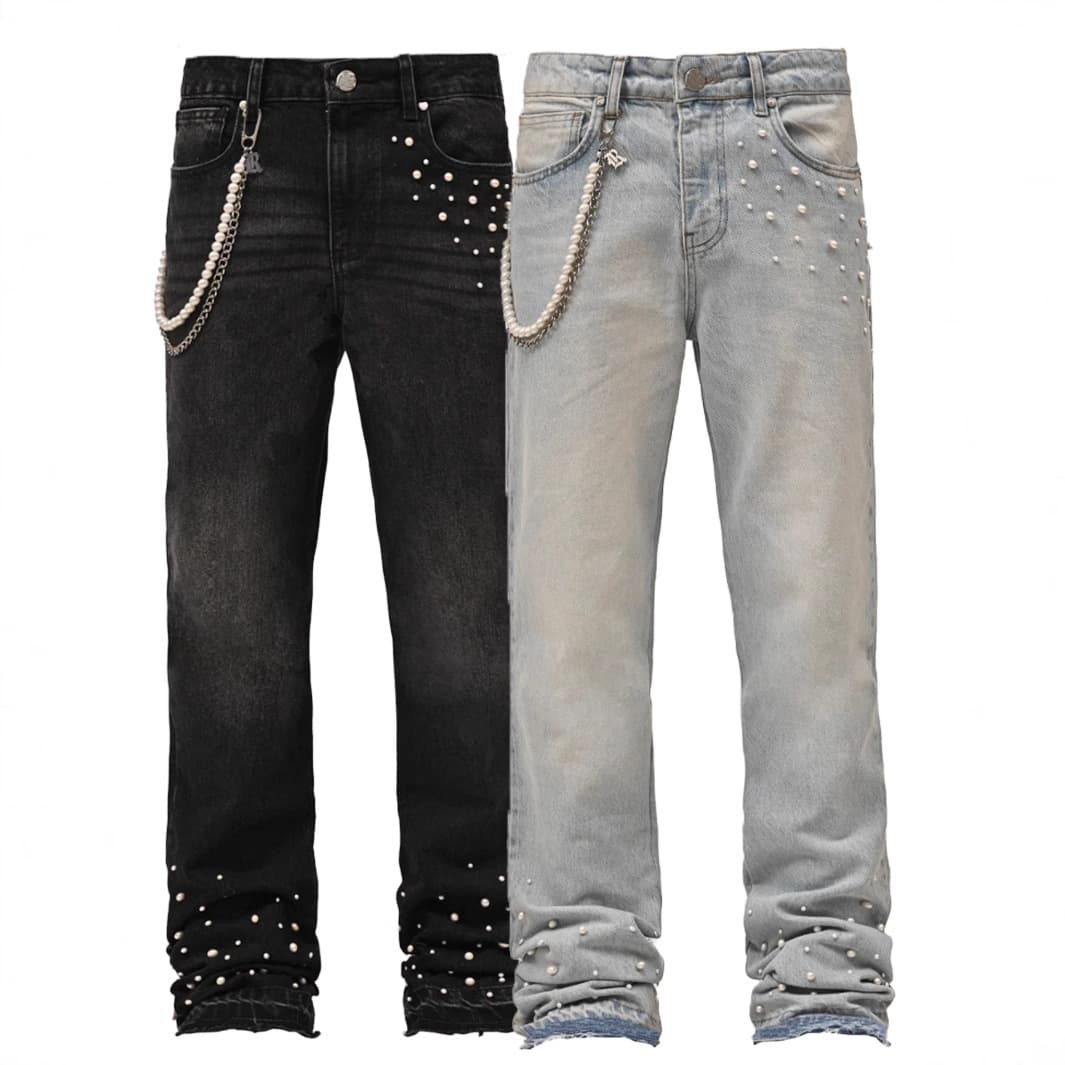 Men's Clothing 2026 New Men's Street Fashion Ins Hot Elastic Diamond Straight Jeans