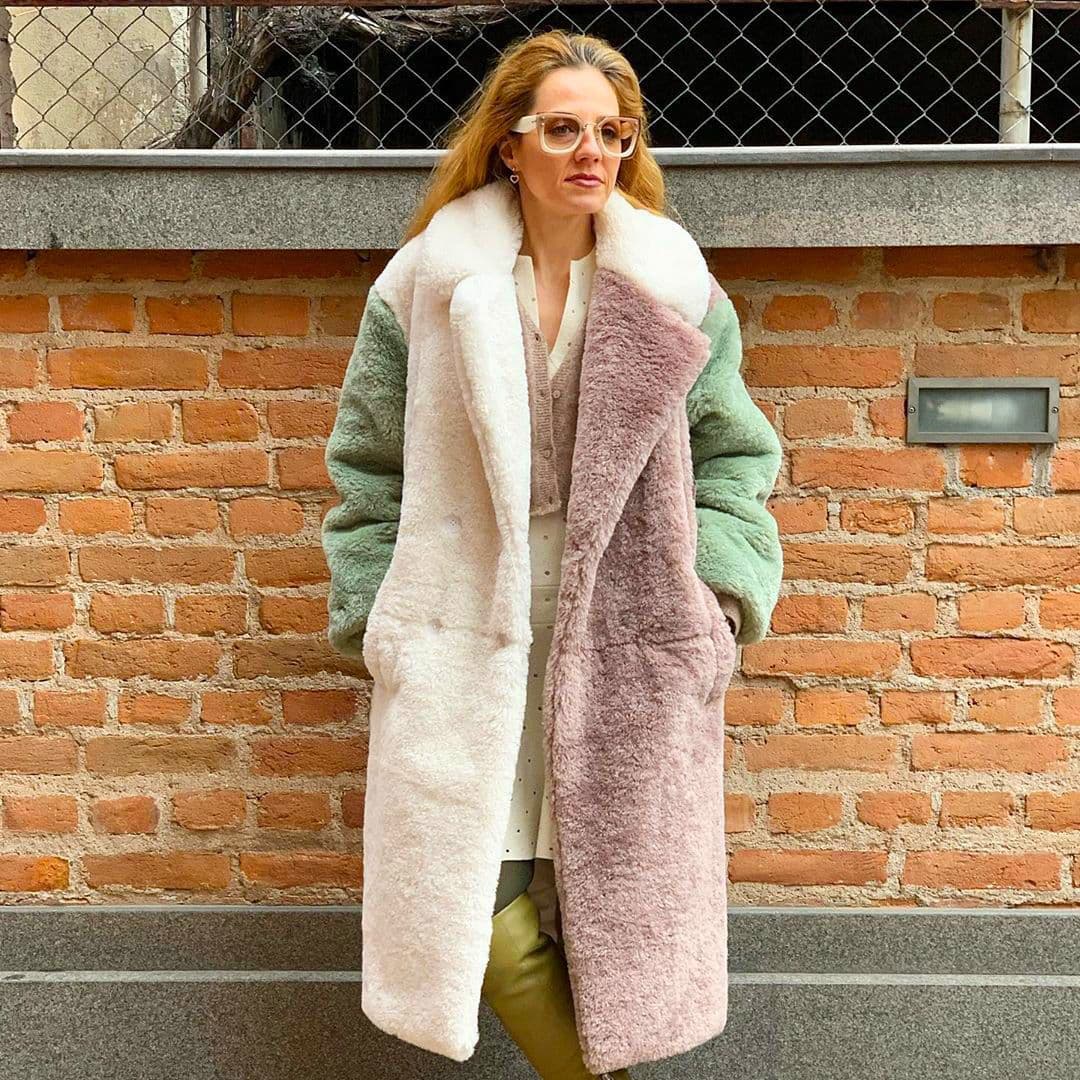 Women's Clothing Fashionable Color Blocked Rex Rabbit Fur Coat Autumn And Winter Thickened Long Fur Coat