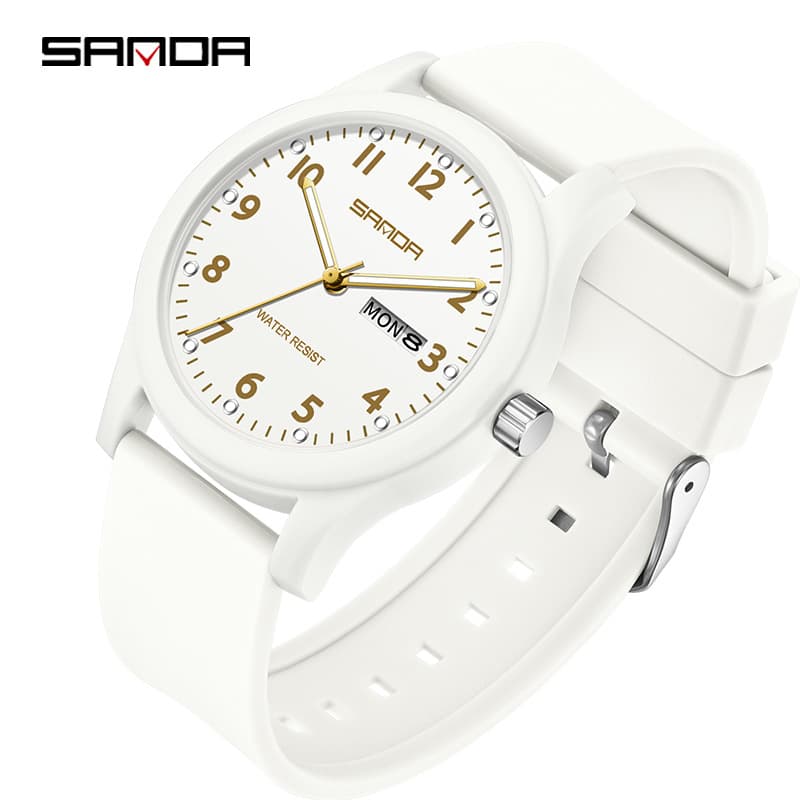 Montre à quartz colorée pour enfants avec aiguilles lumineuses, affichage du jour et de la date, étanche à 50 m. Montre à quartz mignonne et simple pour enfants.