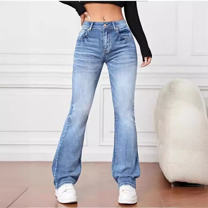 Plus Size Women's Wide Leg Pants - High Waist Stretch Denim Trousers For Comfort & Style (Dark Blue, Black, Light Blue)