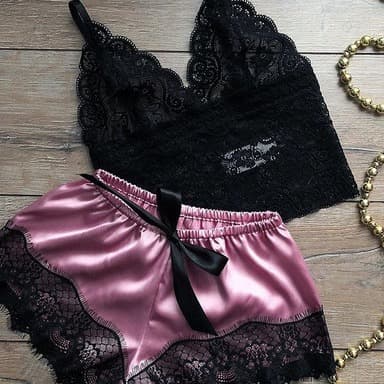 Women's Sleepwears Sexy Lingerie New Lace Pajamas Two Piece Home Clothes Shorts Suspenders Suit