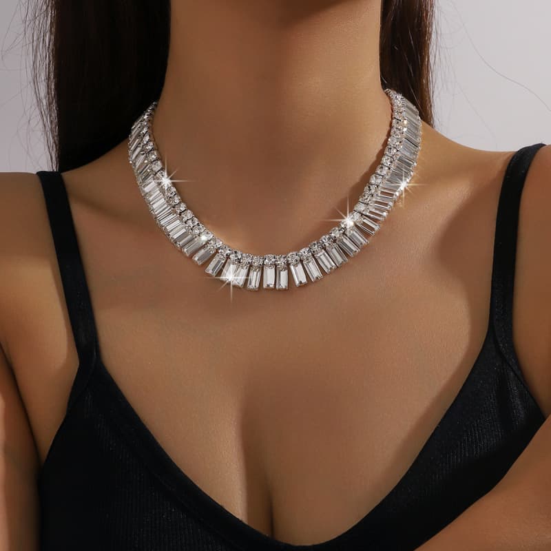 new exaggerated square full diamond necklace fashionable luxury party banquet sparkling diamond temperament women's necklace