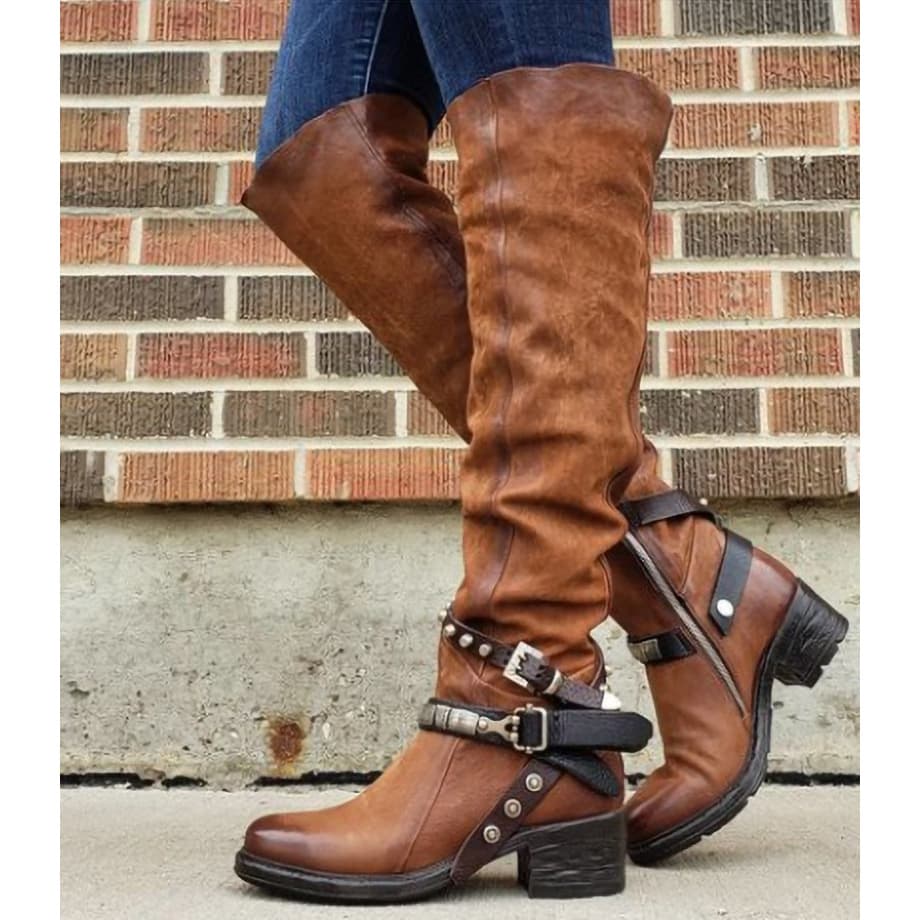 Women's Shoes new belt buckle long boots women's boots thick heel medium heel large size 40 43
