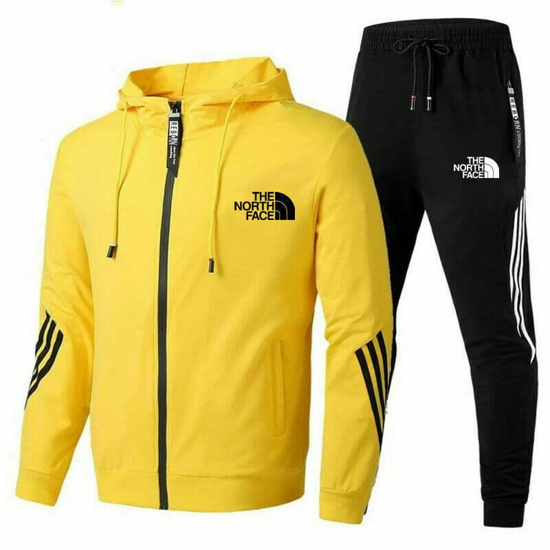 Printemps et automne marque de mode décontracté hommes Sportswear body ensemble rayure impression à capuche fermeture éclair chemise deux pièces