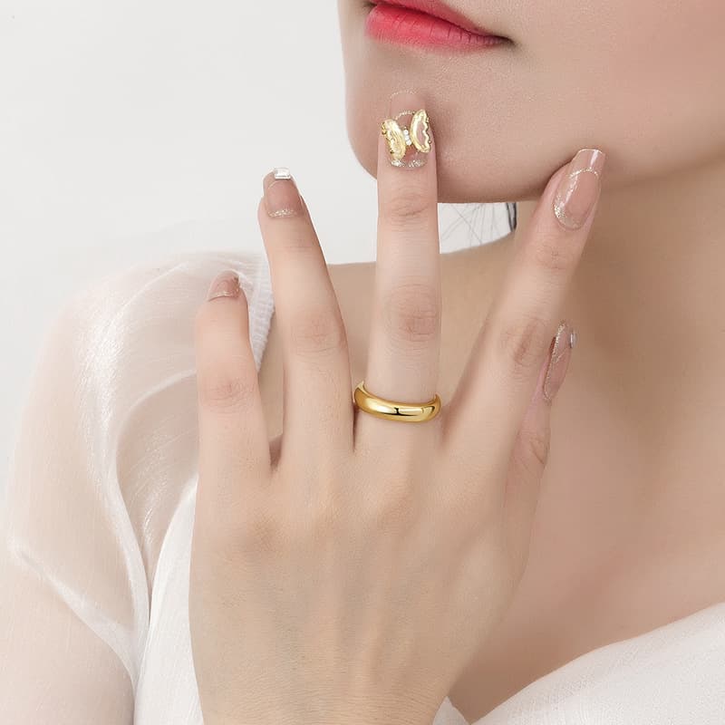 Ring gold simple smooth ring couple ring texture material color retention long lasting ring
