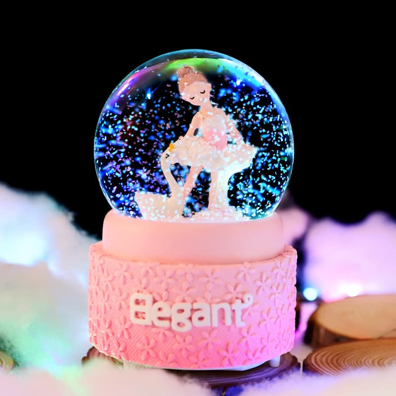 Ballet Girl Dancing Crystal Ball Music Box Floating Snowflakes Light Rotating Water Ball Girl Heart Gift Ornaments
