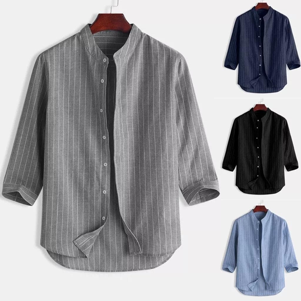 Men's Clothing Men's Linen Shirt Stand Collar Cardigan Loose Casual Breathable Linen Shirt Youth Three Quarter Sleeve Tops Men