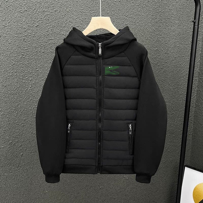 Doudoune haut de gamme à imprimé crocodile – Rembourrage en polyester épais automne/hiver, coupe ajustée, capuche, imperméable, noir et blanc