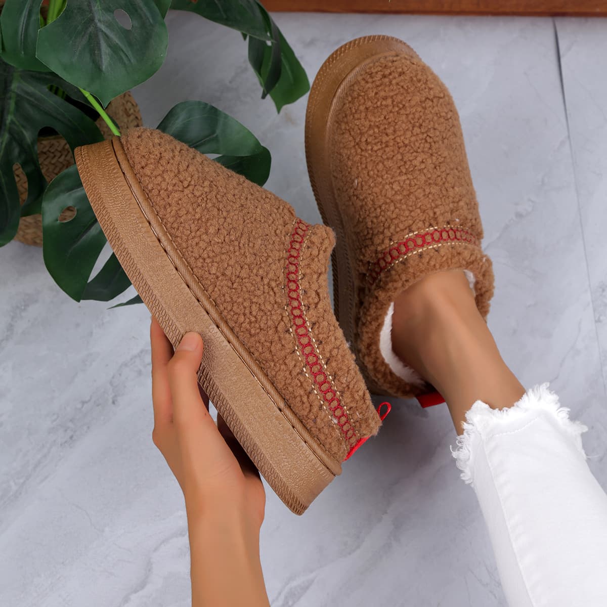 New fluffy thick warm cotton shoes casual hundred match thick sole increase light women's shoes
