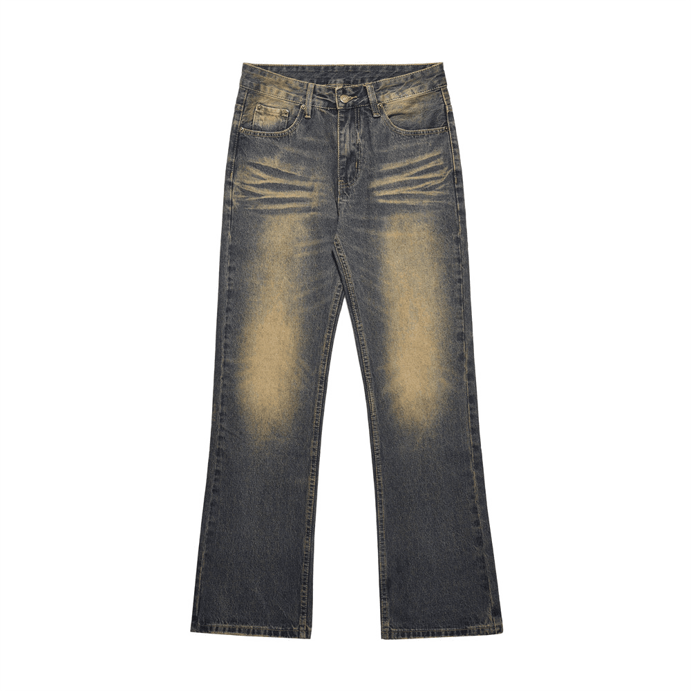 Men wash yellow indentation wide leg jeans with loose niche straight leg trousers