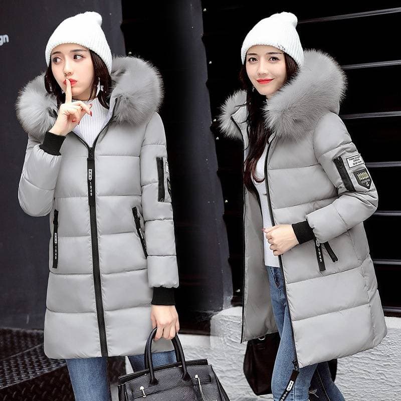 Women's Clothing Fur Collar Warm Jacket Cotton Clothes Women's Winter Slim Medium Long Fashion Cotton Clothes
