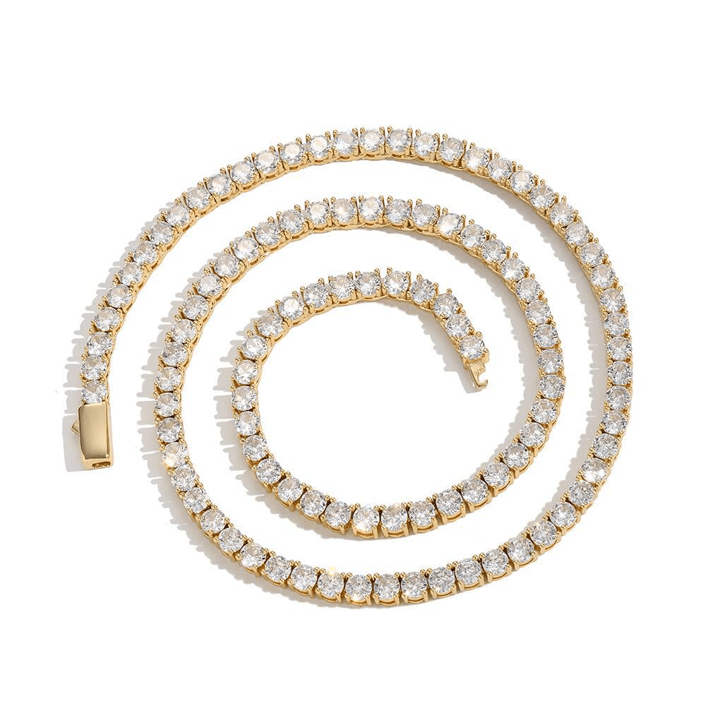 Men's Jewelry Smooth Spring Buckle Tennis Chain Tennis Chain Copper Inlaid Zircon Single Row Chain Hip Hop Full Diamond Necklace