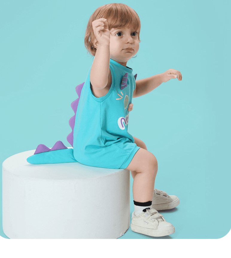 Cool And Comfortable Summer Infant Sleeveless One Piece Baby Jumpsuit With Small Monster Shape And Three Dimensional Tail