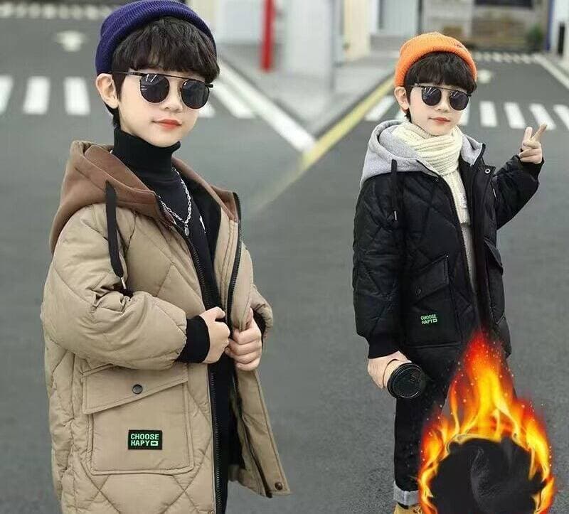 For Middle And Large Children's Children's Medium And Long Down Cotton Thick Warm Hooded Cotton Jacket