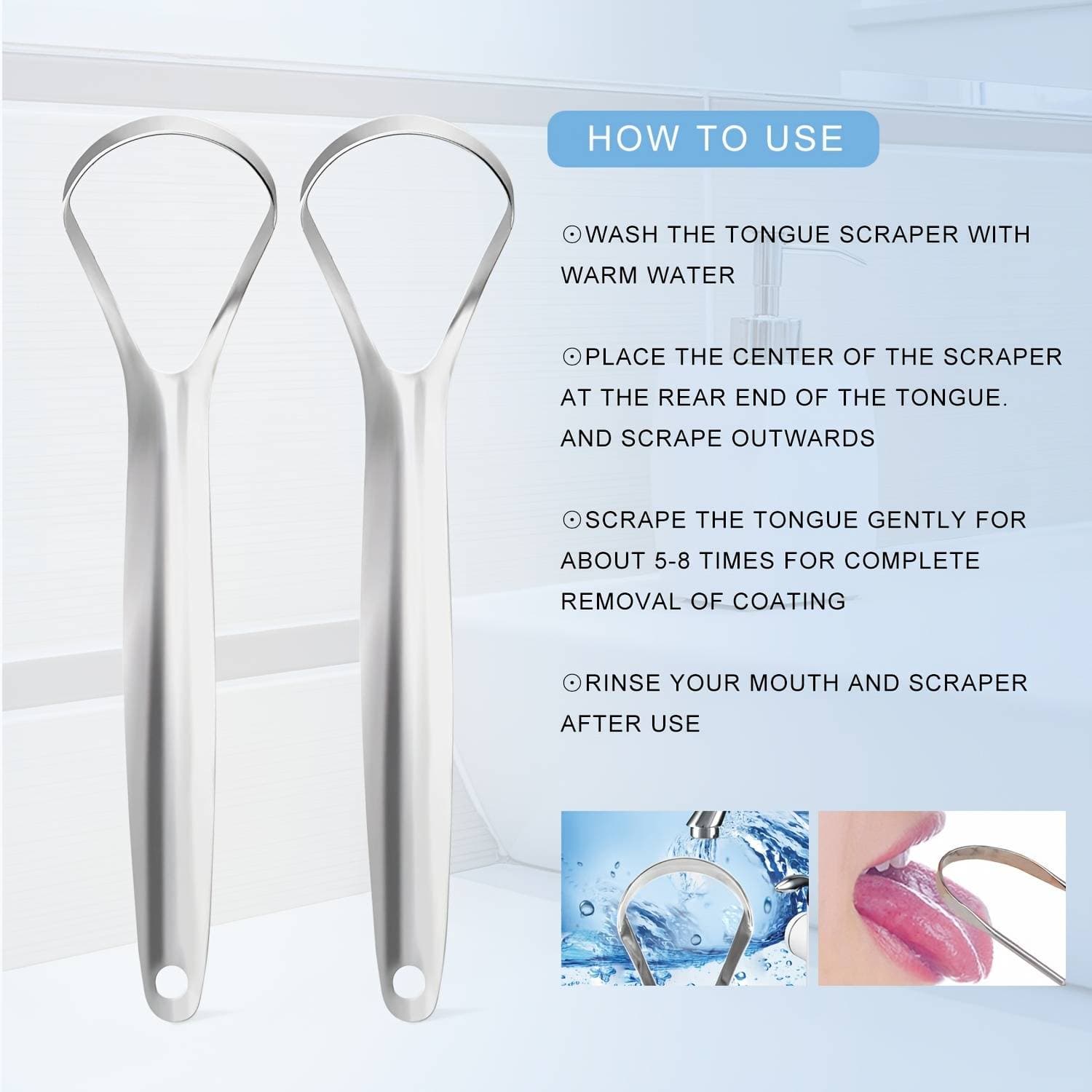 2pcs Stainless Steel Tongue Scraper, Tongue Cleaner, Tongue Care Scraper