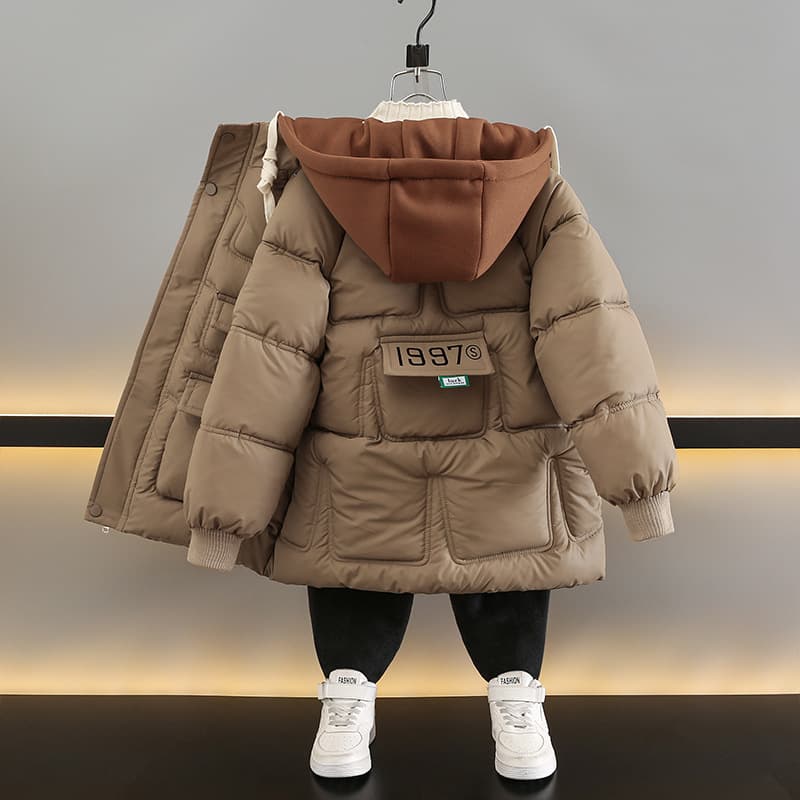 New Winter Boys' Cotton Padded Jacket For Children's Middle And Large Children With Plush Down Cotton To Keep Warm