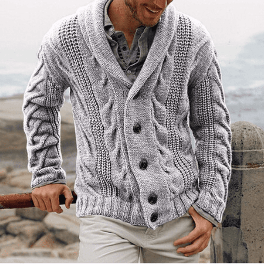 Men's Diamond Knit Cardigan Slim Fit Sweater - Long Sleeve Turn-Down Collar Pullover For Autumn/Winter - Acrylic Blend Warm Casual & Business Casual