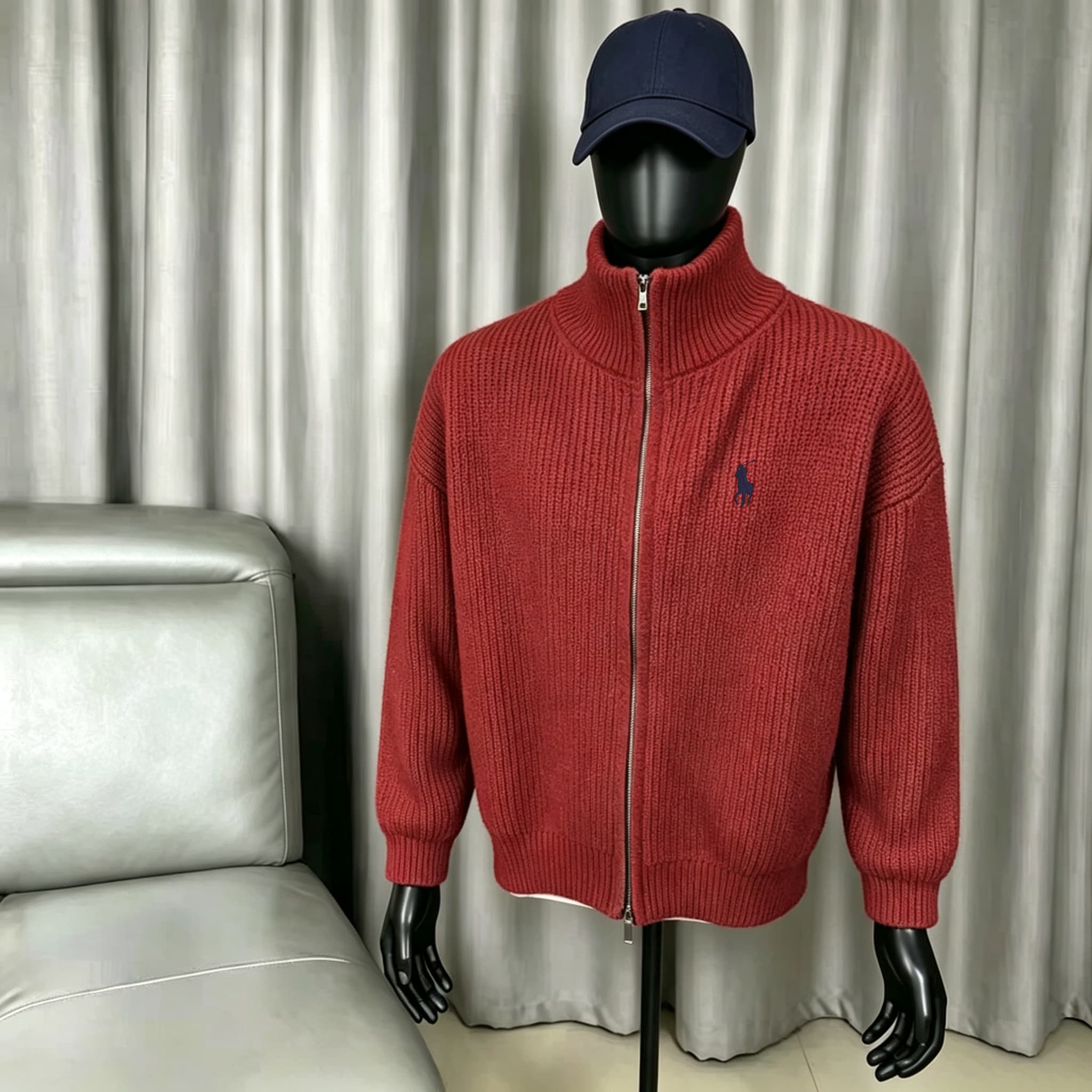 Gilet en maille Ralph Lauren 2026 pour homme, pull épais, fermeture éclair, col montant