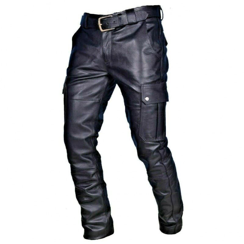 Men's Leather Pants - Adjustable Belt Detail | Fashion Casual Trousers
