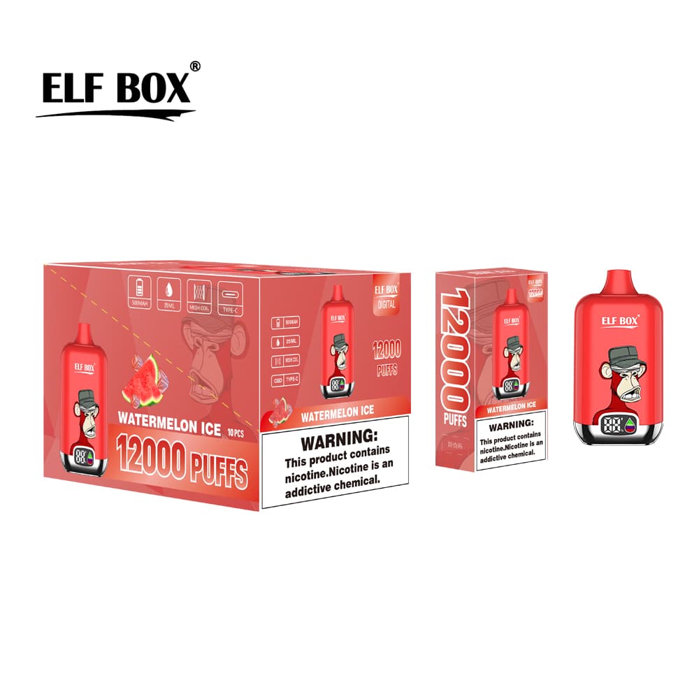 Kit de démarrage de cigarettes électroniques jetables à saveur fruitée, 12 000 bouffées, 500 mAh, affichage ELF BOX numérique, 1 pièce, 2 pi