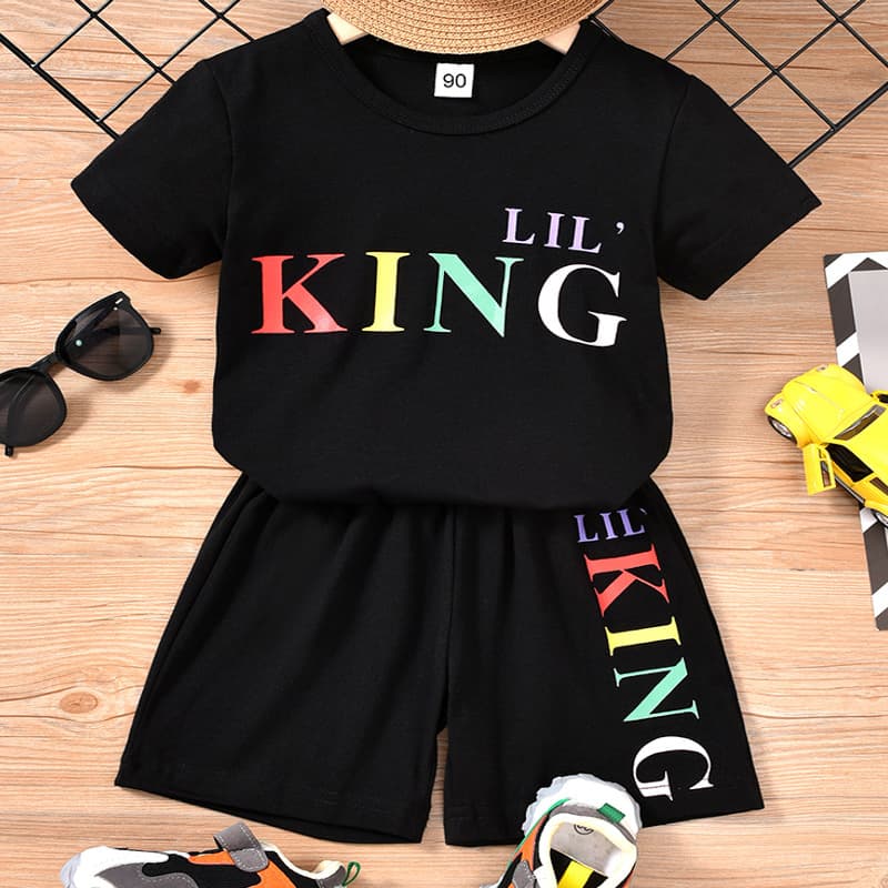 Mother&Kids Boys short sleeve set summer children colorful letter-printed T-shirt shirt shorts two sets