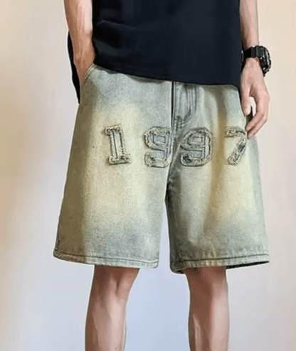 Men's Clothing Washed distressed denim shorts men's summer loose wide-leg straight shorts American high street trendy brand handsome pants