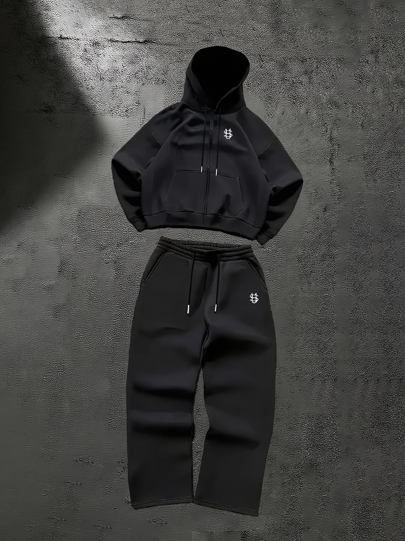 Chemise à capuche à manches longues délavée style rétro américain, pantalon ample et décontracté, costume pull japonais à la mode