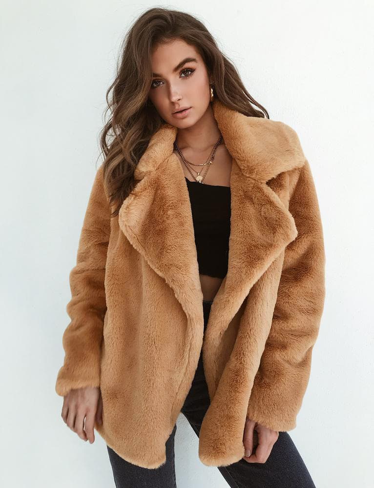 Women's Clothing Fashionable Autumn And Winter Style Plush Lapel Women's Woolen Coats