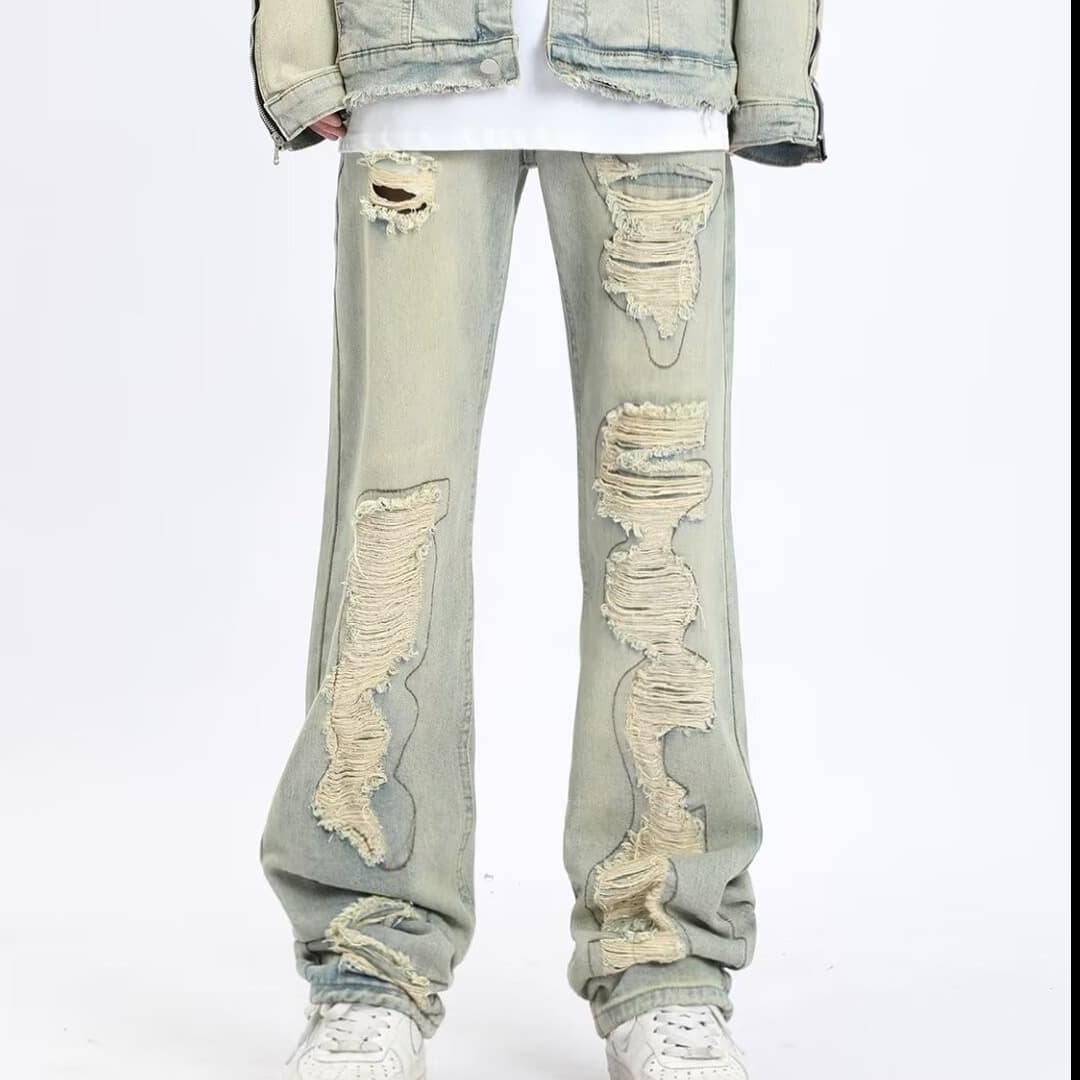 Men's Clothing High Street Retro Wide Leg Jeans Men's Spring And Summer New Loose Versatile Ripped Design Straight Pants