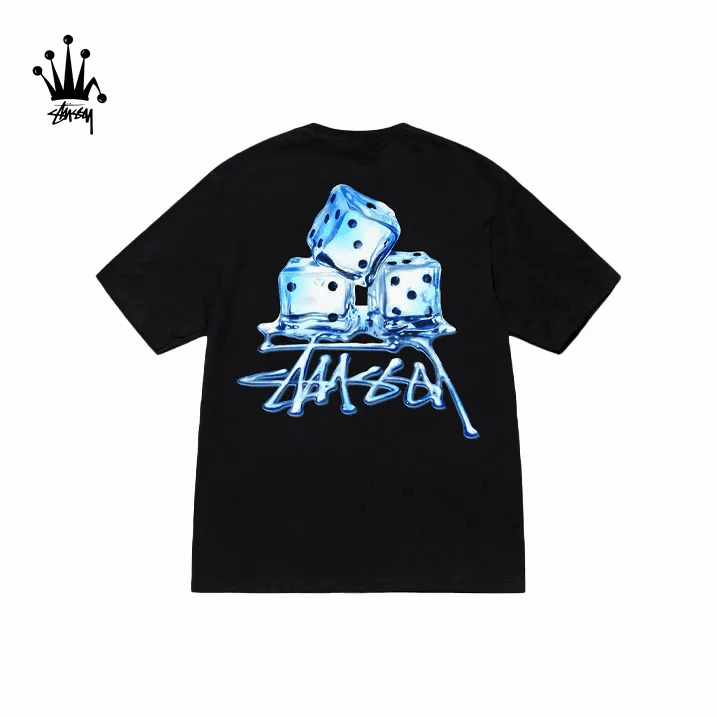 Stussy SS23 Spring/Summer Collection Ice Block Pattern Printed Loose Round Neck Short Sleeve American Retro T-shirt For Men And Women