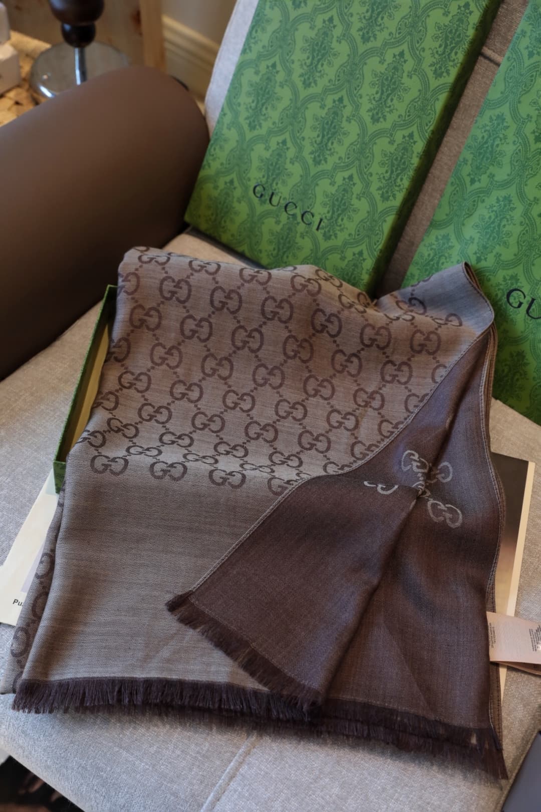 Écharpe GG Simple et Élégante en soie cachemire jacquard bicolore